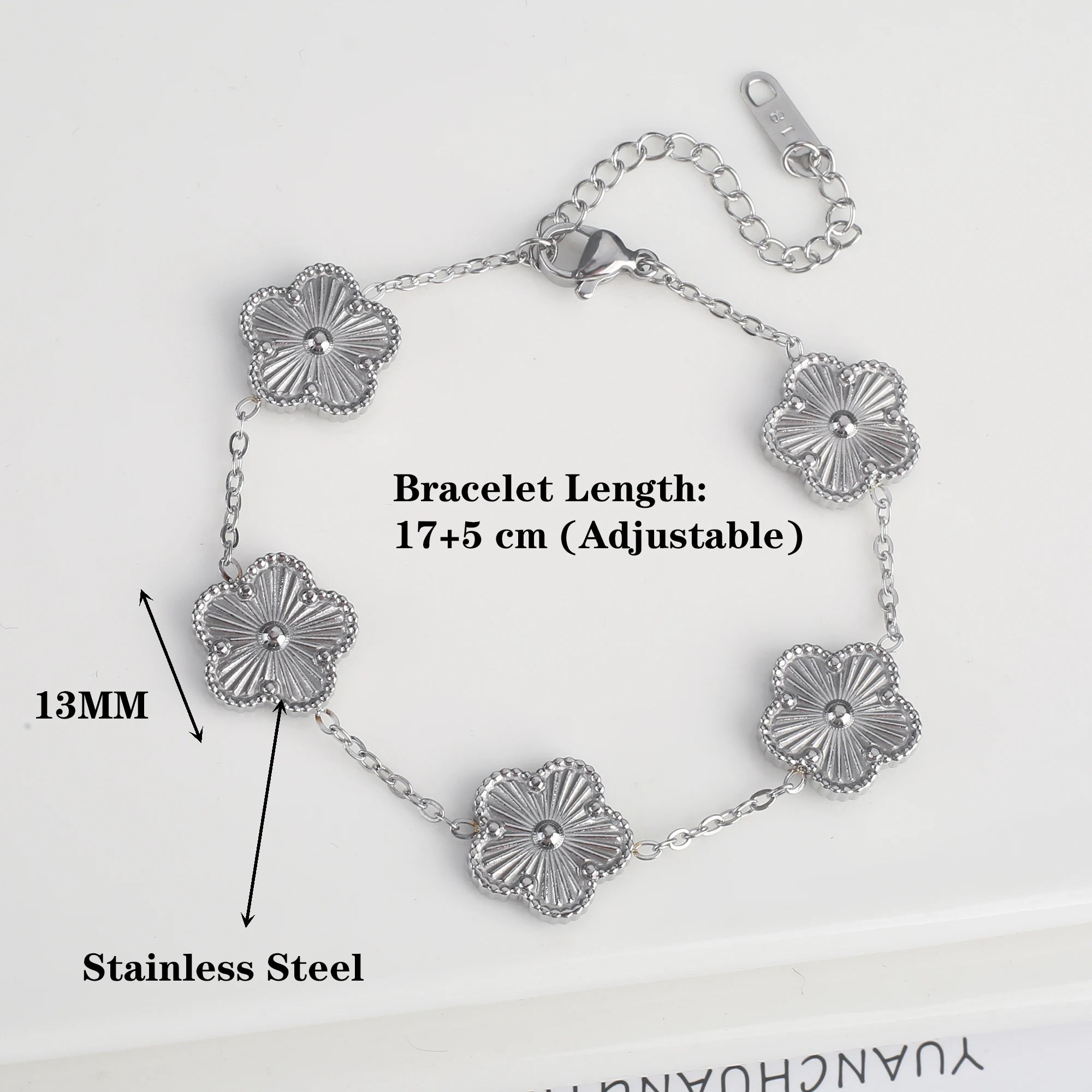 Adjustable Stainless Steel Five-Leaf Flower Bracelet for Women