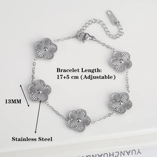 Adjustable Stainless Steel Five-Leaf Flower Bracelet for Women