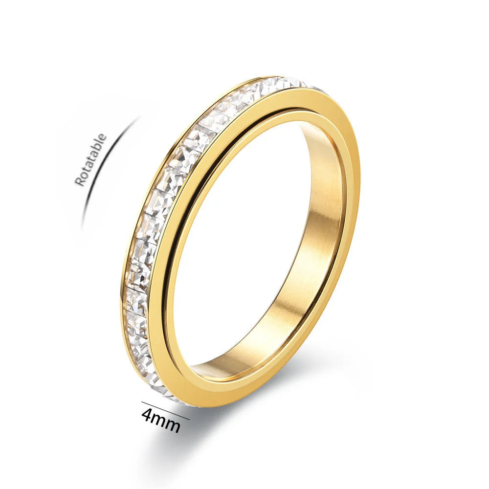 Fidget Anxiety Ring Women's Stainless Steel Crystal Spinner