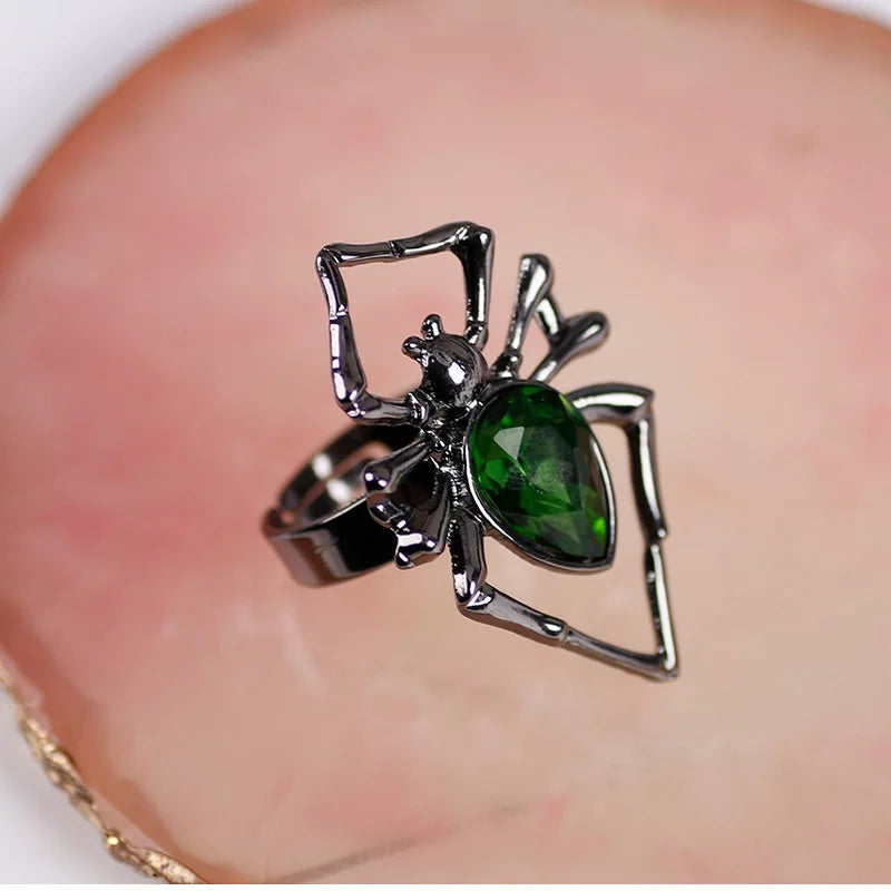 Gothic Spider Webs Lizard Ring for Men Antique Silver