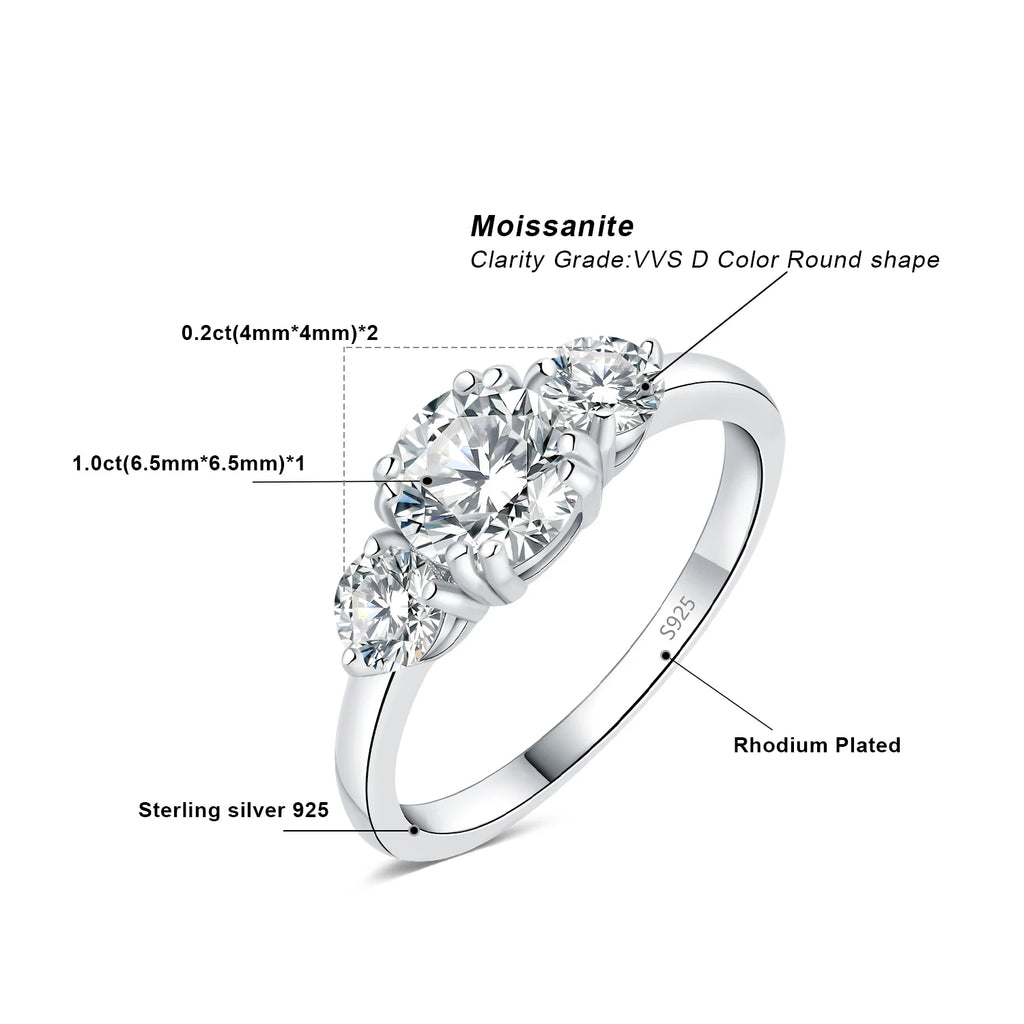 Moissanite D Color 1.4ct JewelryPalace 3 Stone Engagement Ring