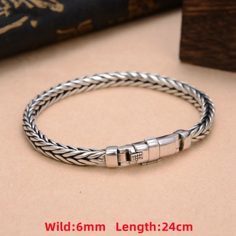 S925 Sterling Silver Woven Charm Bracelet for Unisex