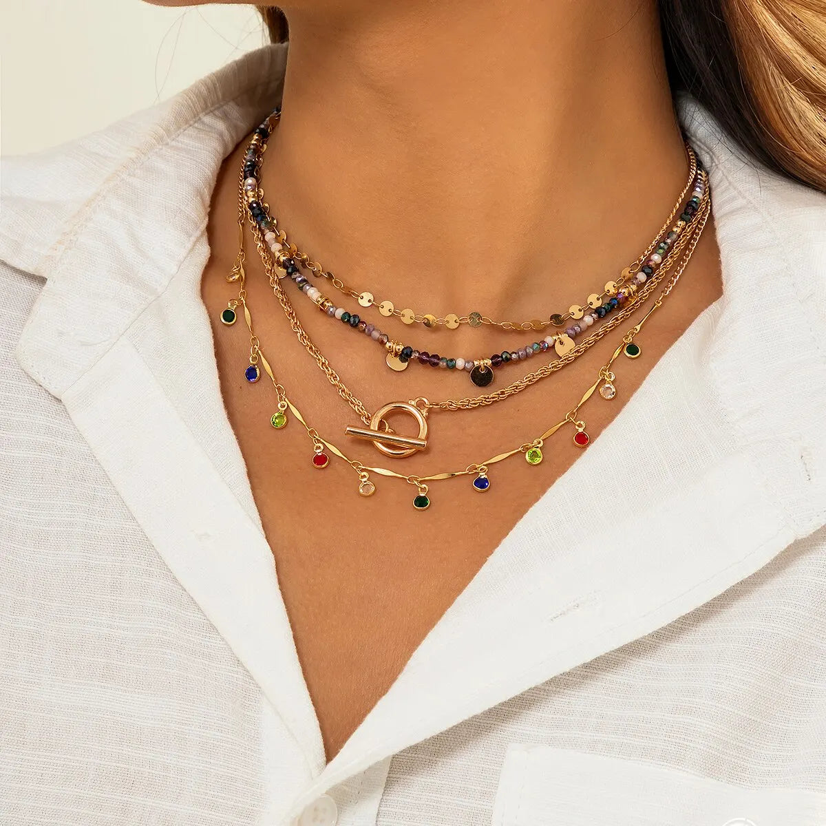 Boho Colorful Crystal Sequin Choker Necklace Set for Women