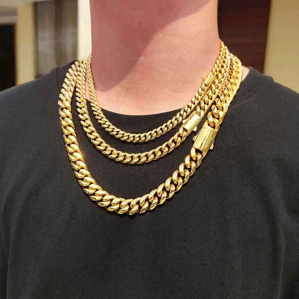 Cuban Link Chain Necklace Stainless Steel Gold Color 8-14mm