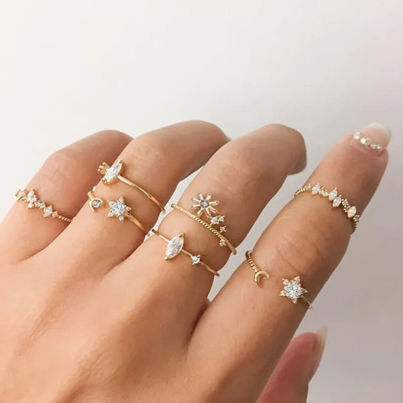 Cubic Zirconia Silver Crystal Rings Set for Women