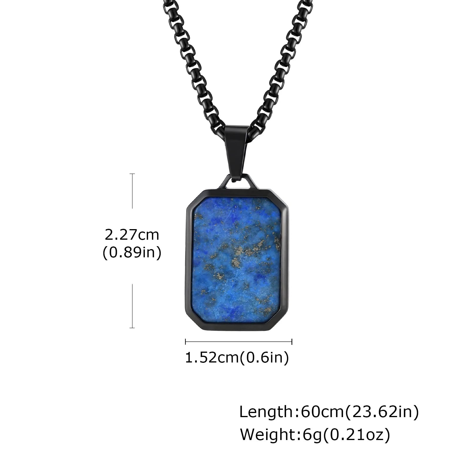 Square Natural Stone Pendant Necklace for Men in Stainless Steel