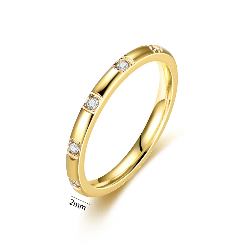Women's Titanium Stainless Steel Crystal Ring 2mm Silver Color
