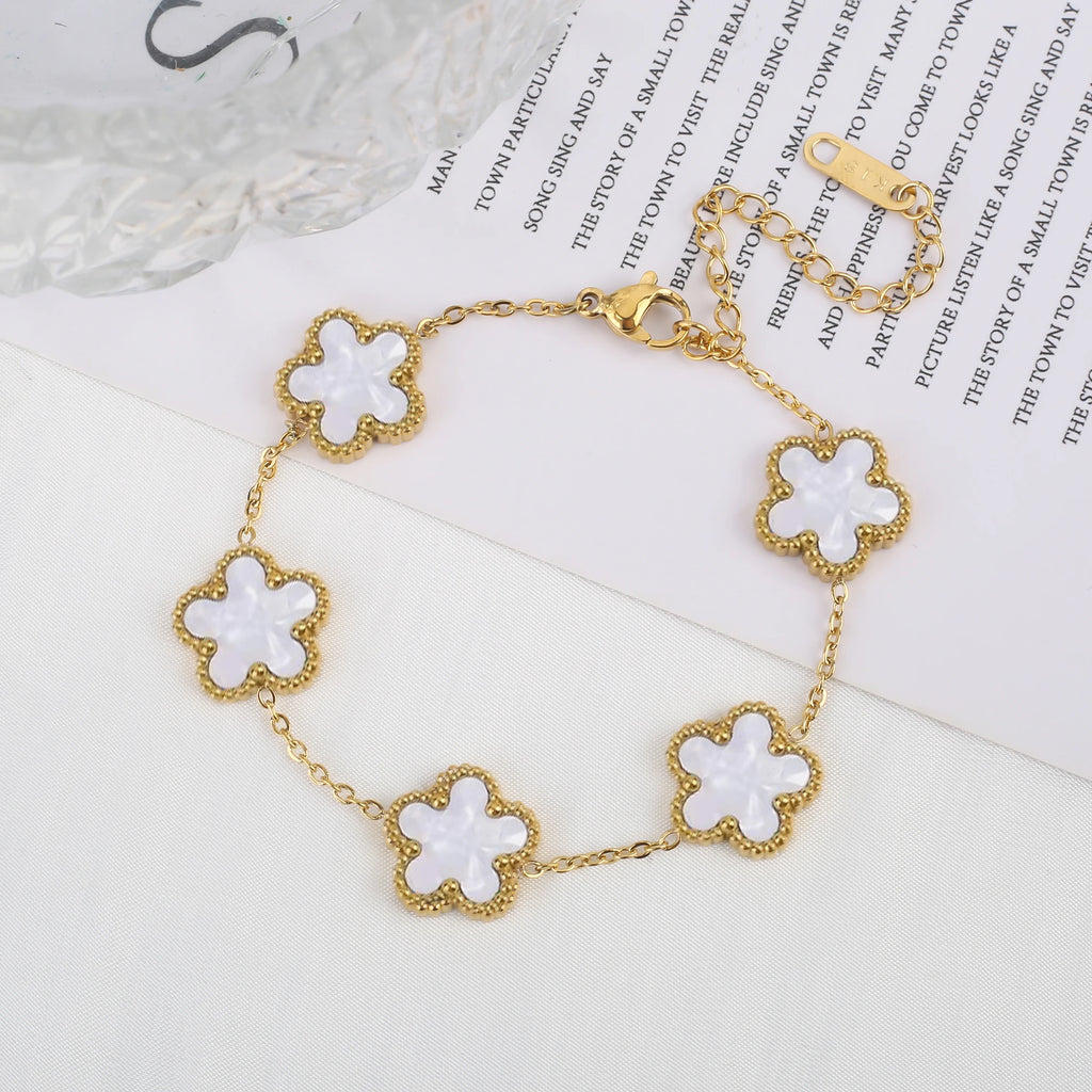 Five Leaf Flower Bracelet in Stainless Steel for Women