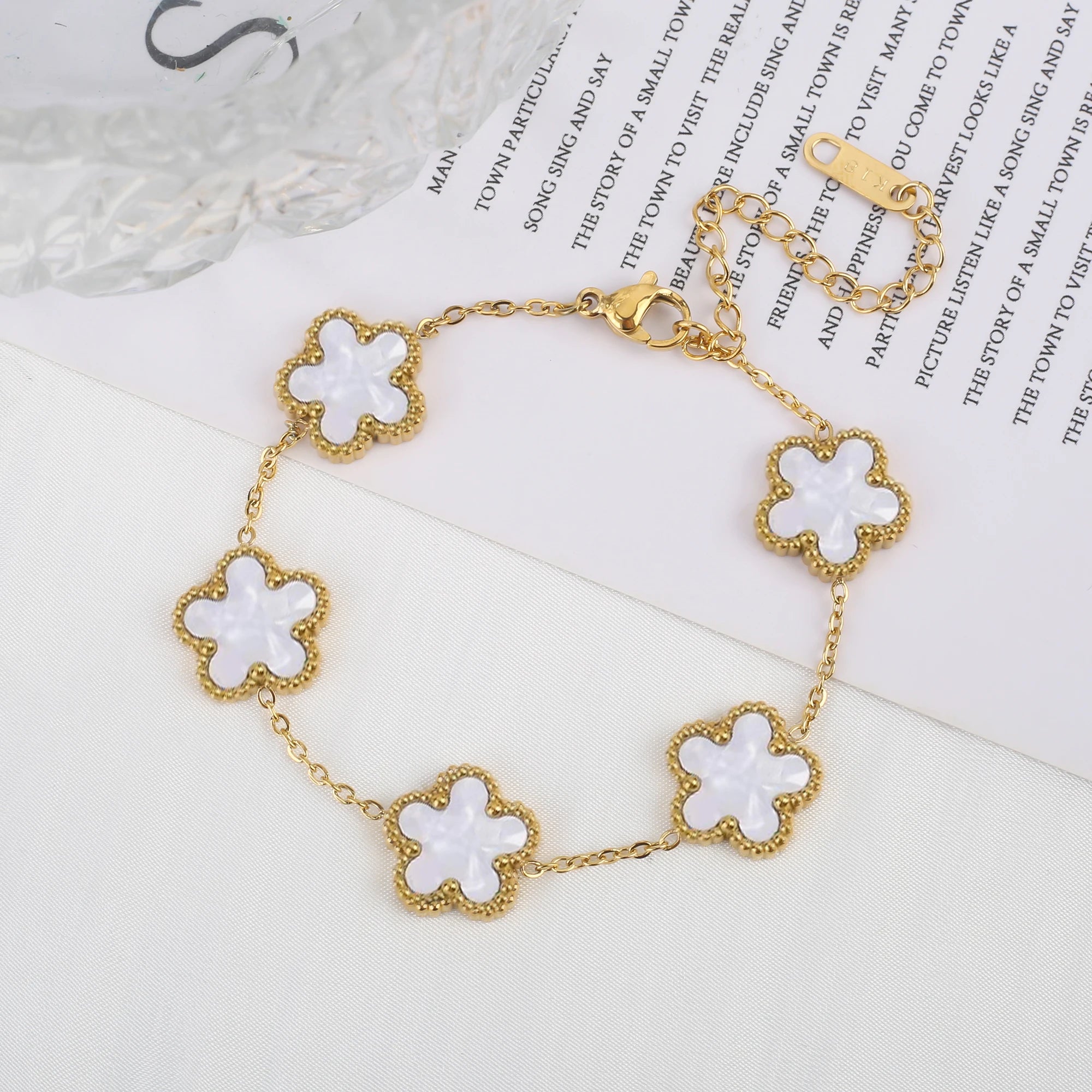 Five Leaf Flower Bracelet in Stainless Steel for Women