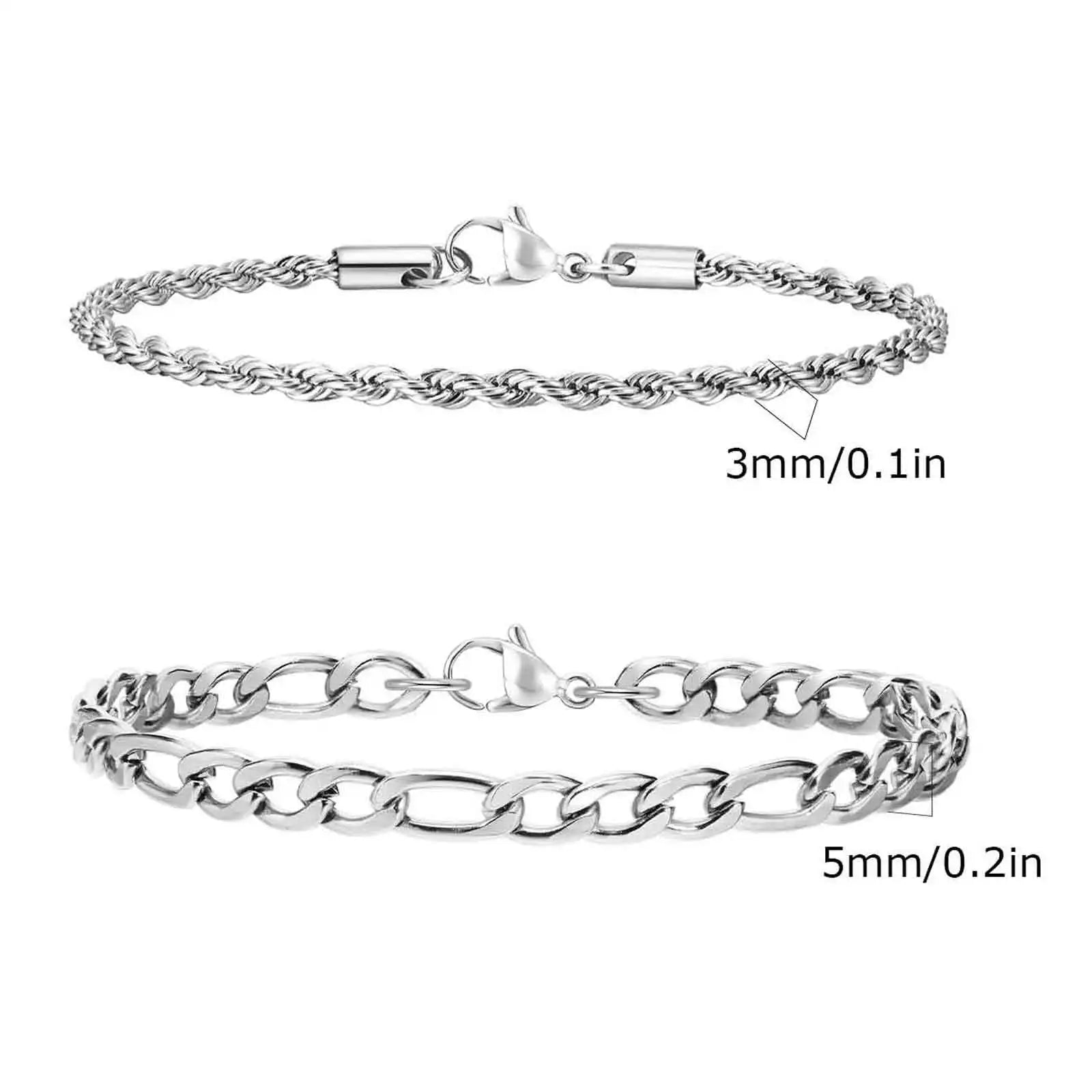 Men's Stainless Steel Chain Bracelets 2pcs Set in Silver Gold Black