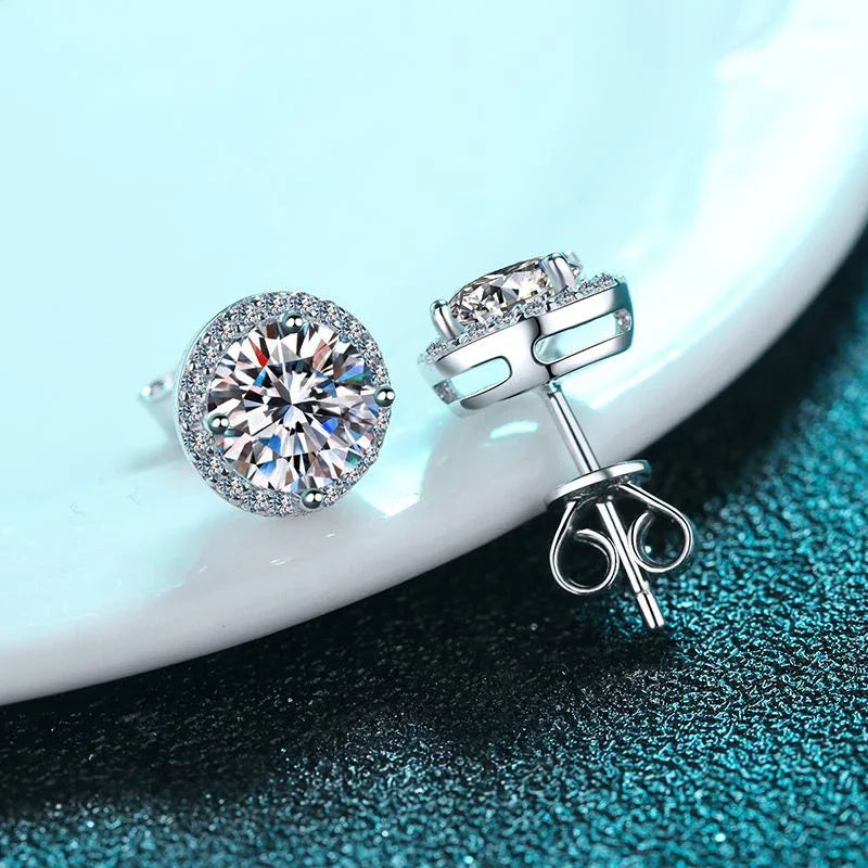 Moissanite Stud Earrings for Women by NeeTim in S925 Silver