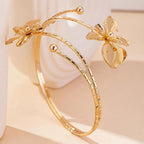 Gold Flower Arm Cuff Bangle Bracelet for Women