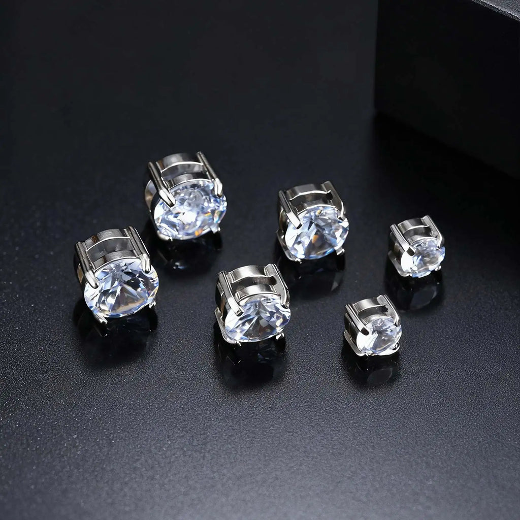 Punk Round Magnetic Zircon Stainless Steel Clip Earrings