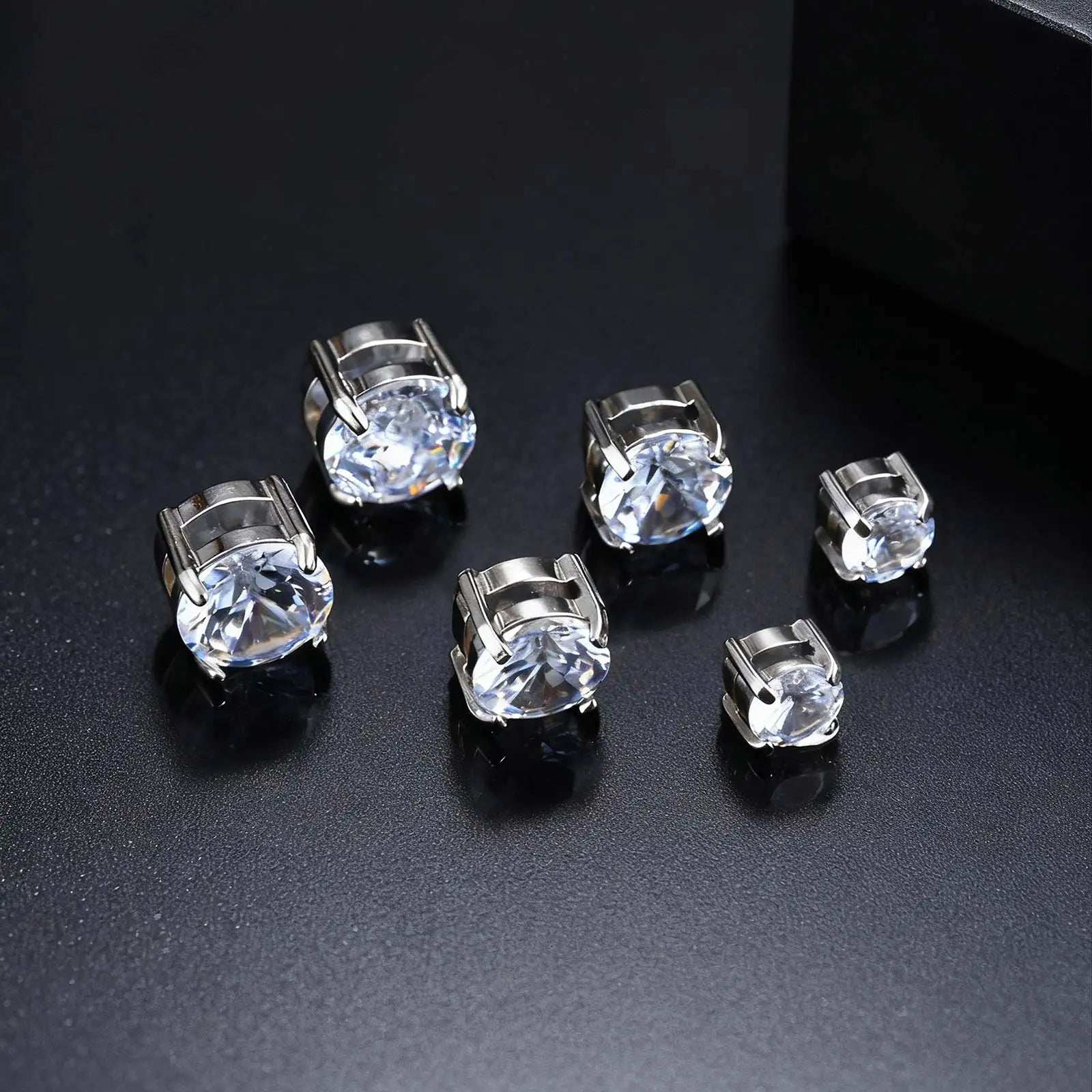 Punk Round Magnetic Zircon Stainless Steel Clip Earrings