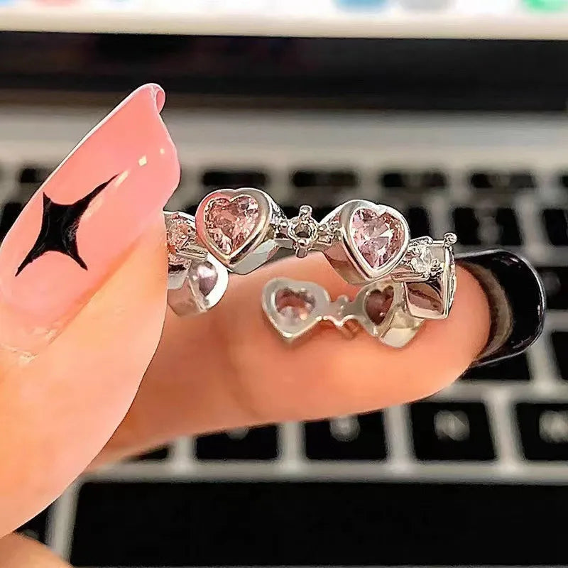 Kpop Gothic Heart Metal Ring for Women in Silver Color