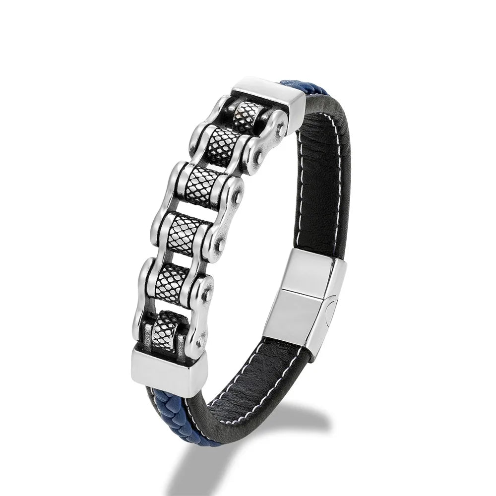 Genuine Leather Bracelet MKENDN Punk Men Biker Chain