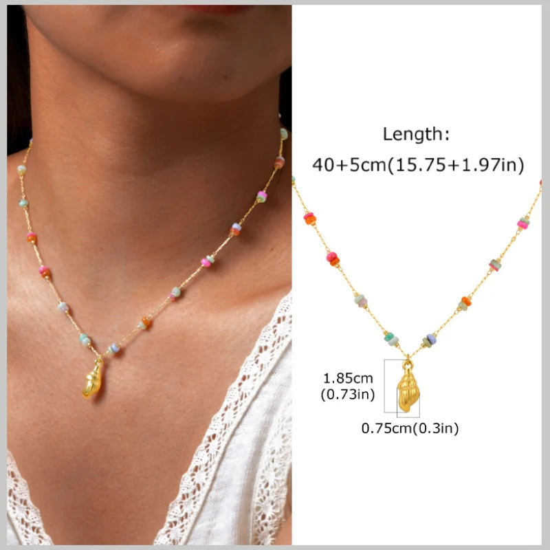 Gold Plated Pearl Shell Conch Starfish Necklace for Women