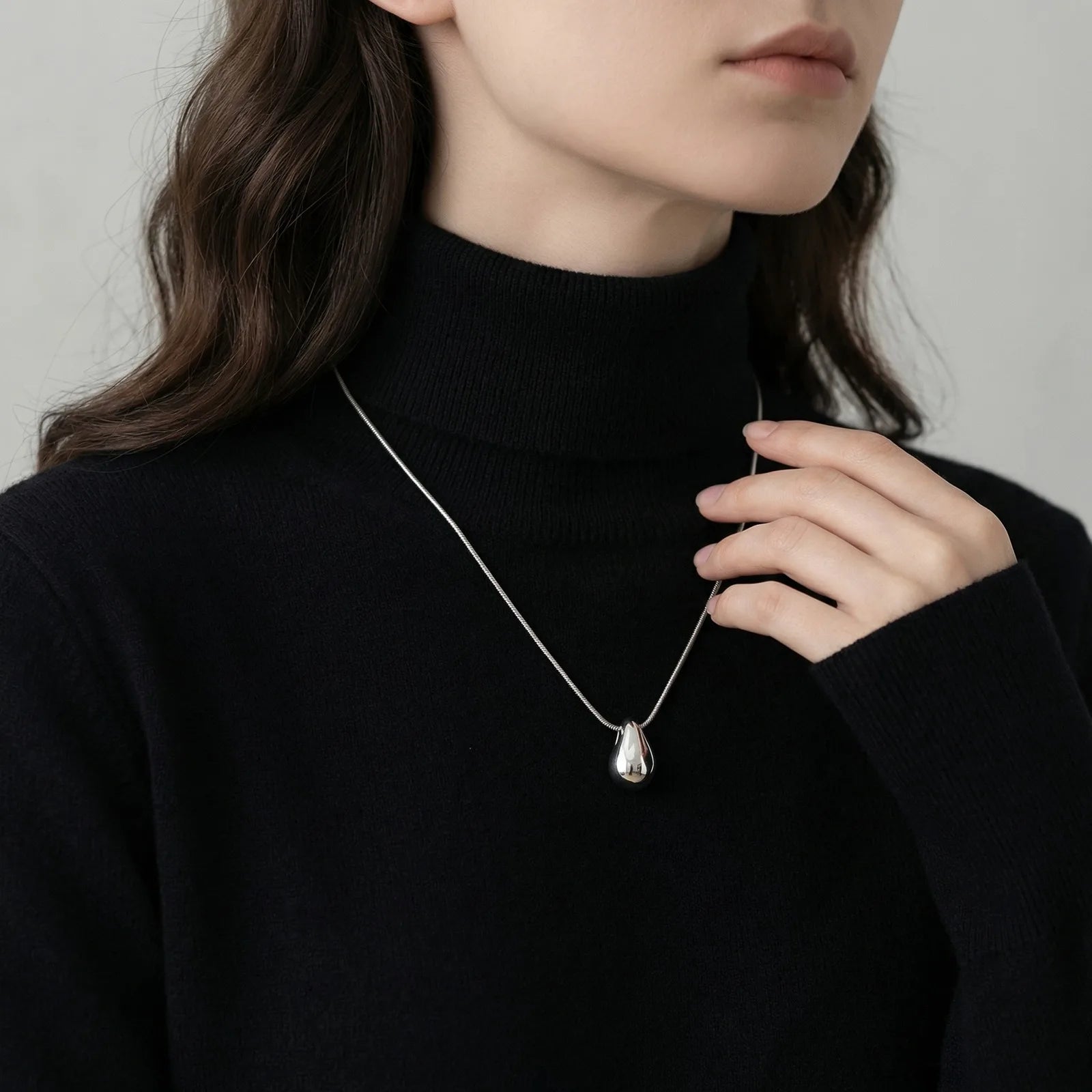 Waterdrop Pendant Necklace Women Stainless Steel Snake Chain