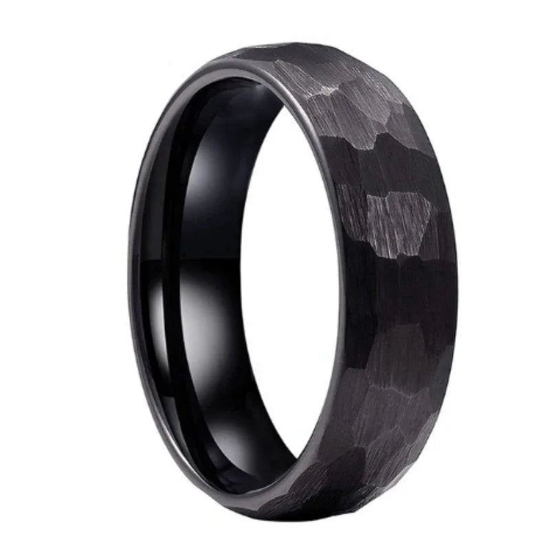 Stainless Steel Couple Ring Hammered Multi-faceted Wedding Jewelry