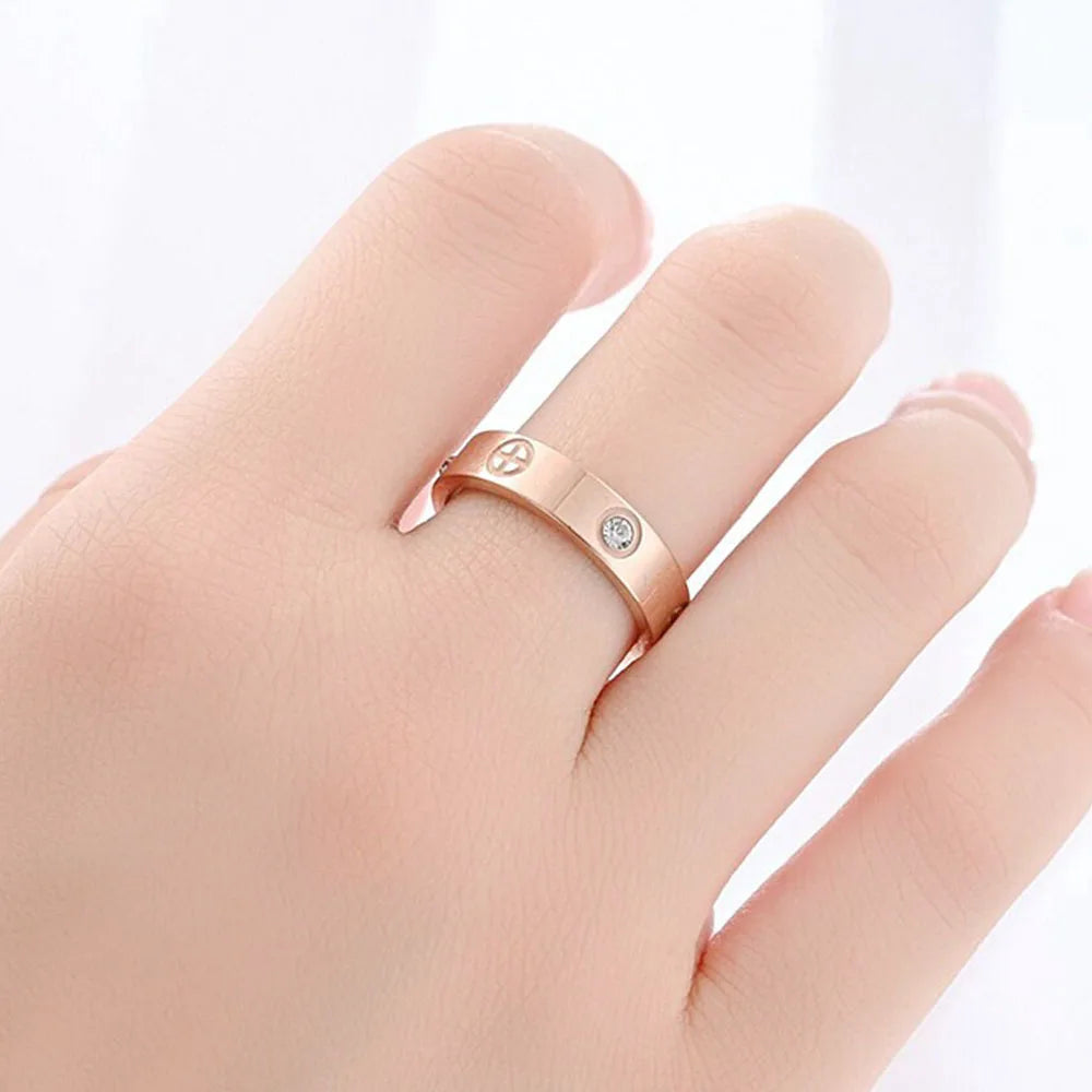 Stainless Steel Cross Ring with Zircon Love for Couples