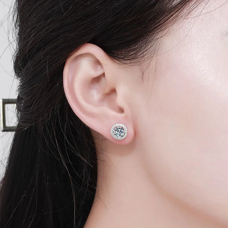 Moissanite Stud Earrings for Women by NeeTim in S925 Silver