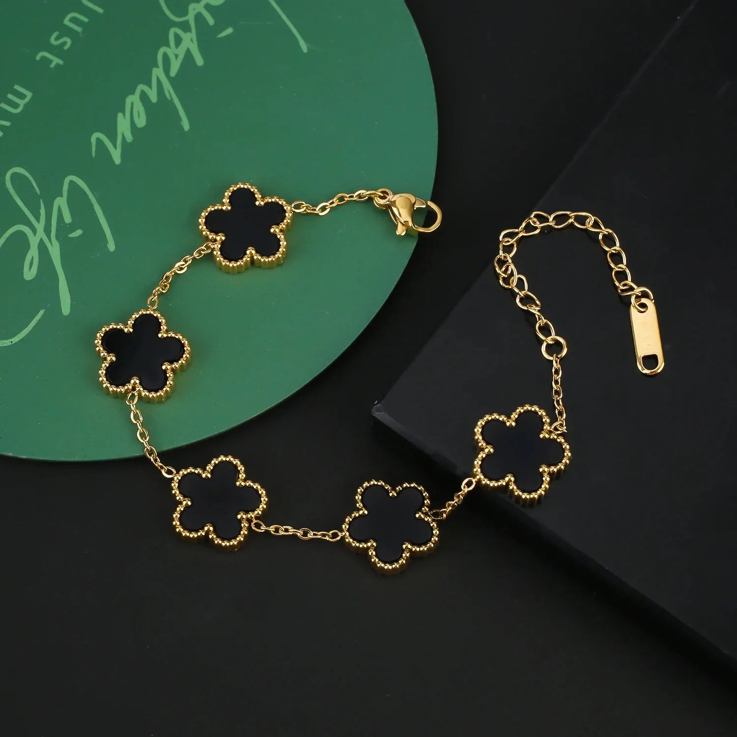 Adjustable Stainless Steel Five-Leaf Flower Bracelet for Women
