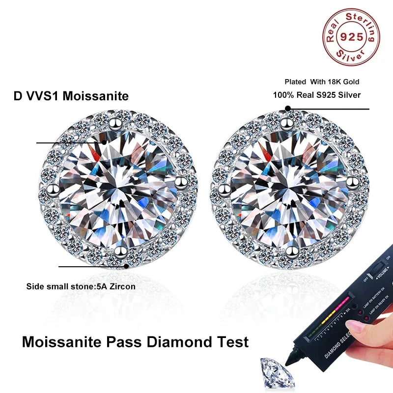 Moissanite Stud Earrings for Women by NeeTim in S925 Silver