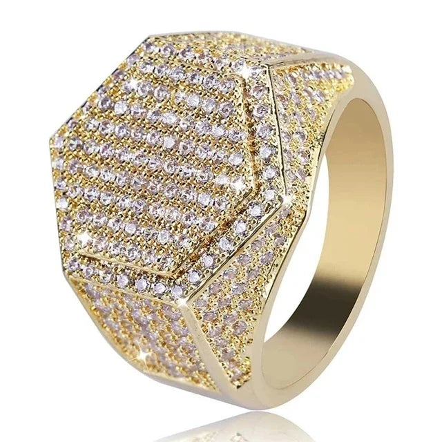 Rhinestone Hip Hop Square Ring Pave Setting CZ Engagement Ring