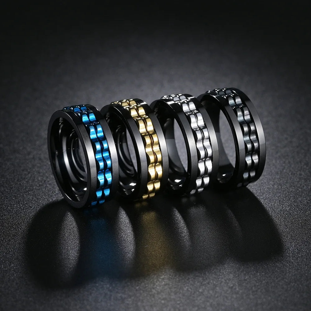 Rotating Fidget Ring for Men - Titanium Steel Spinner Ring