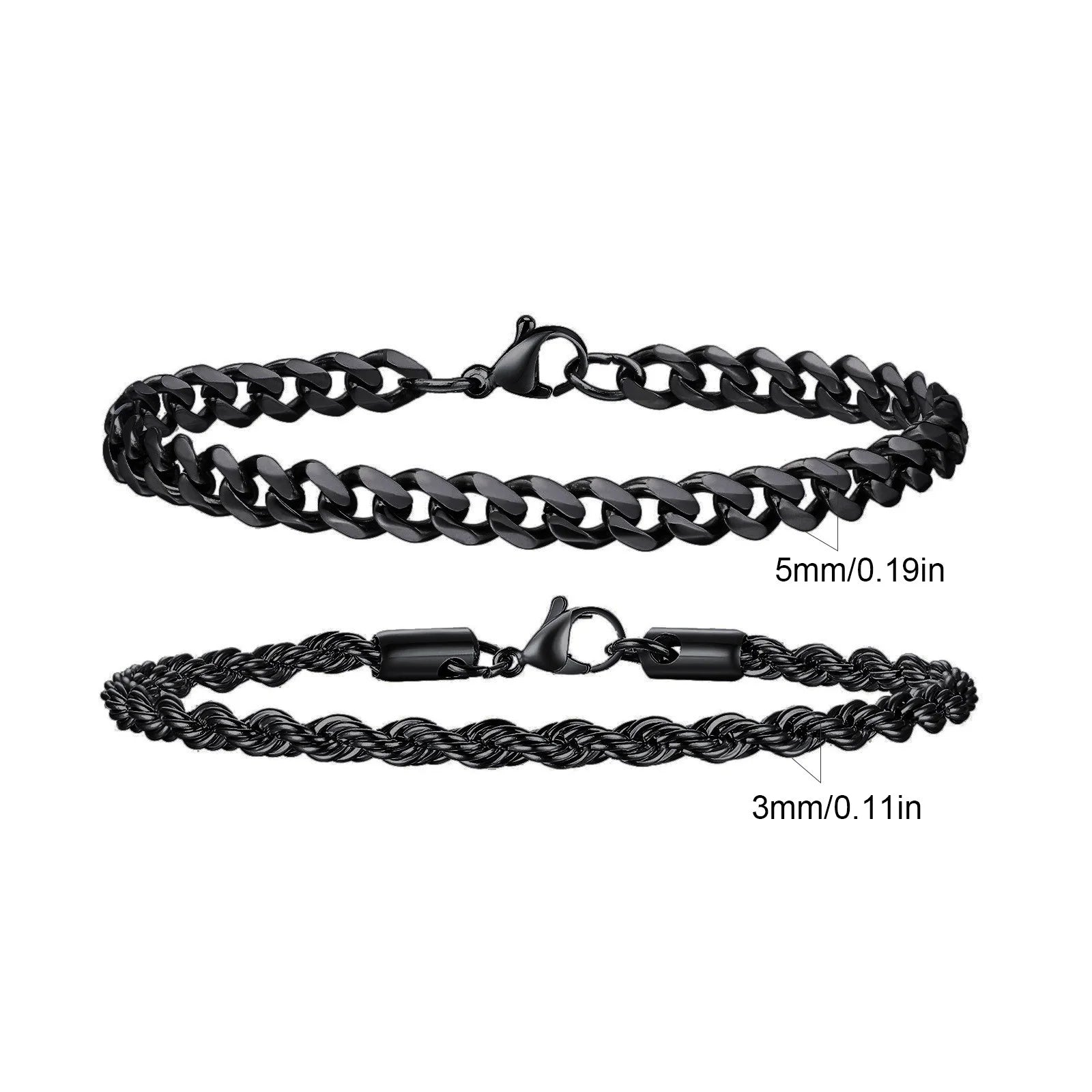 Men's Stainless Steel Chain Bracelets 2pcs Set in Silver Gold Black
