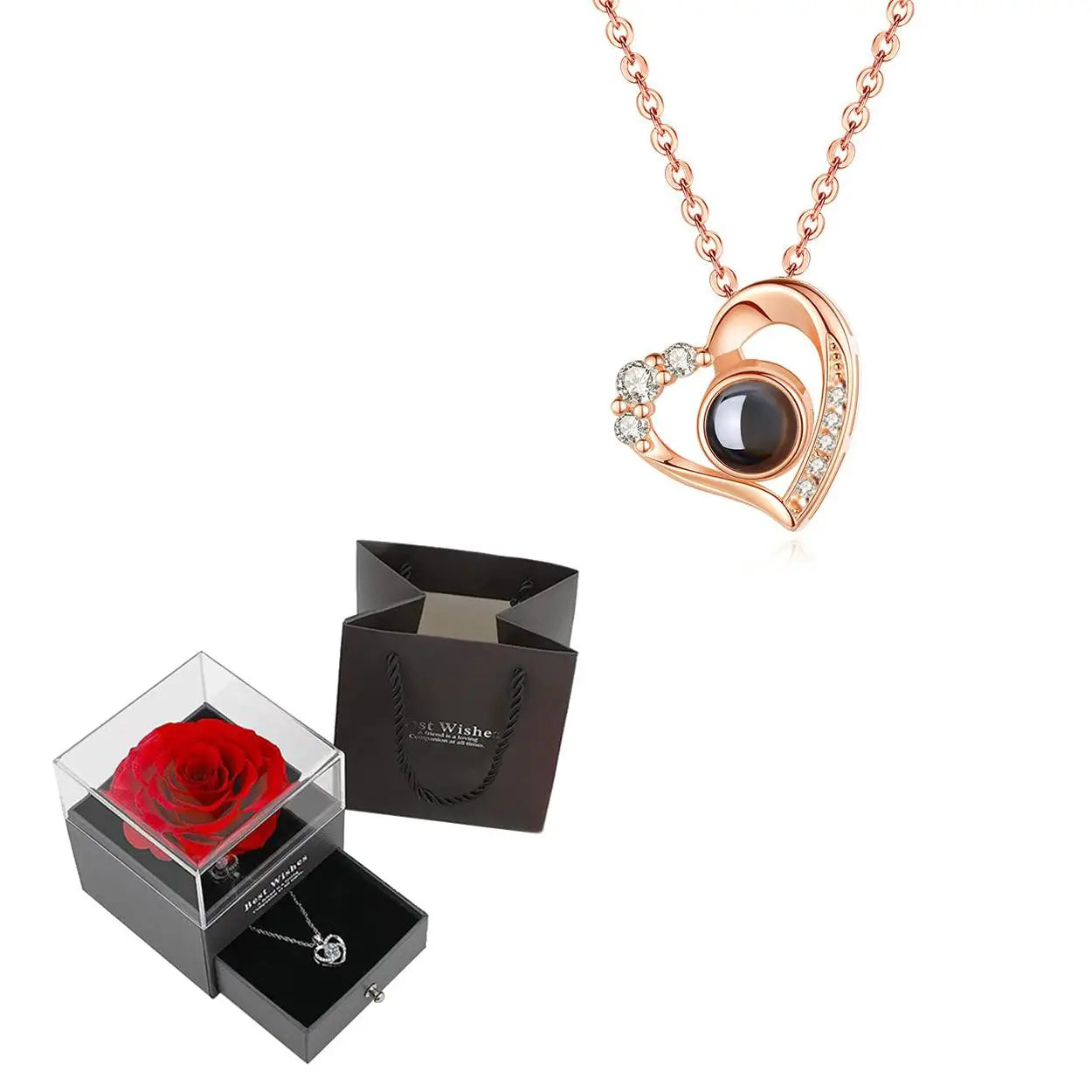 Projection Necklace Set With Heart Pendant and Gift Box