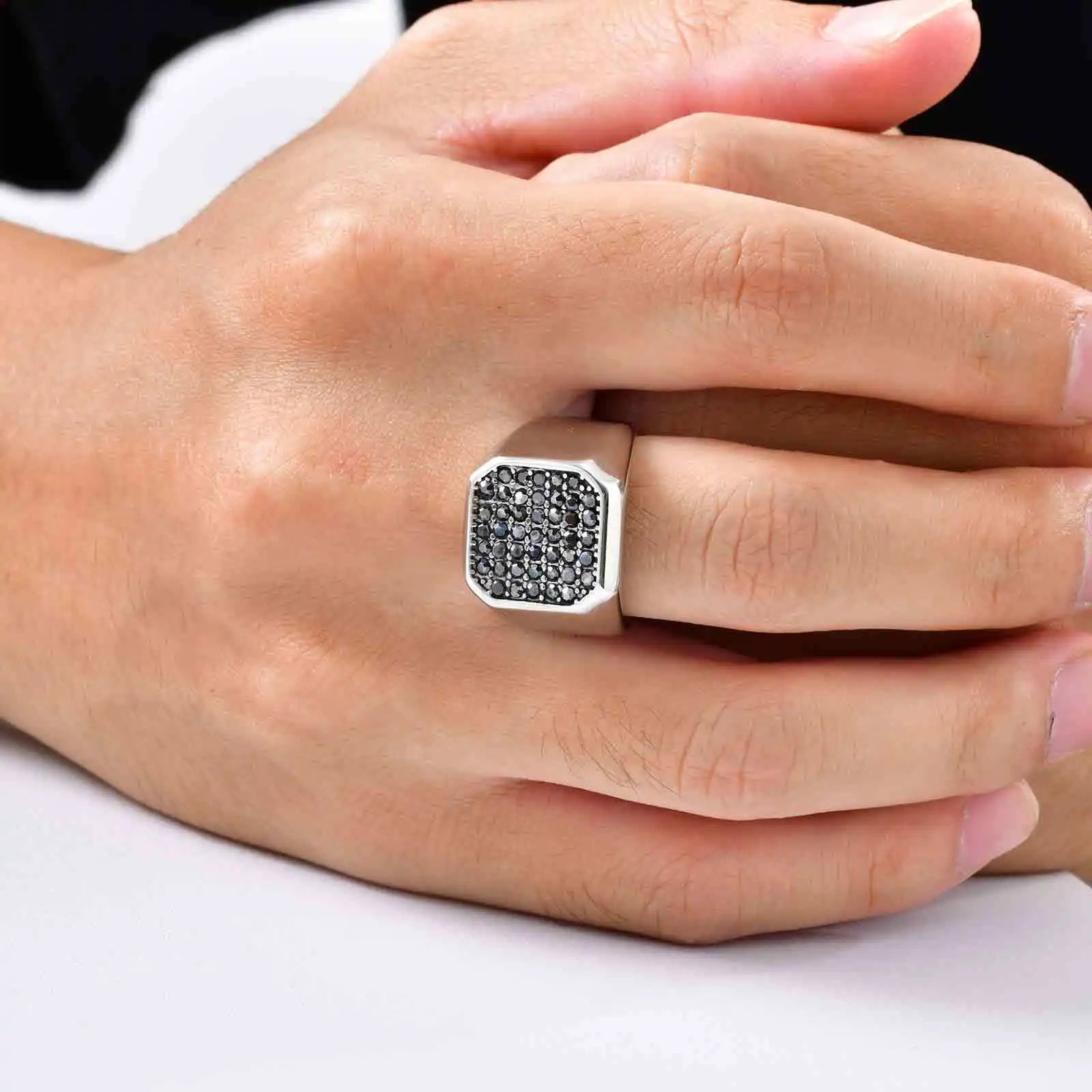 Vnox Stainless Steel Ring with Grey Zircon, Silver, US Size 7-12