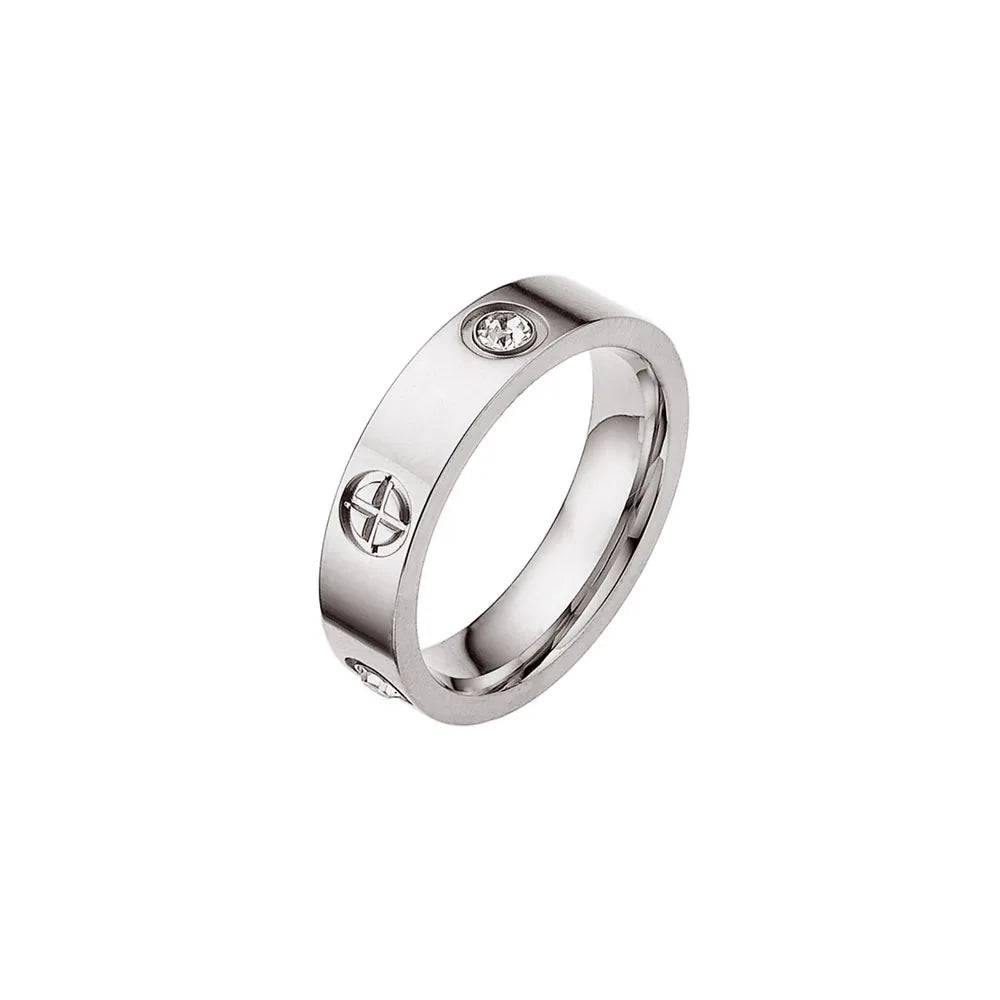 Stainless Steel Cross Ring with Zircon Love for Couples