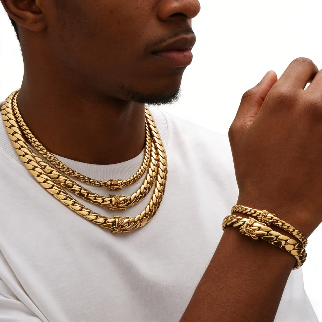 Gold Cuban Link Chain Necklace for Men, Hip Hop Style Jewelry