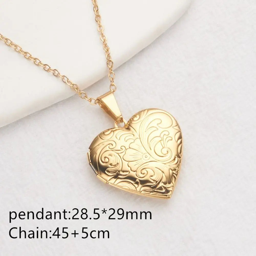 Photo Locket Necklace Pendant Titanium Steel Gold Silver