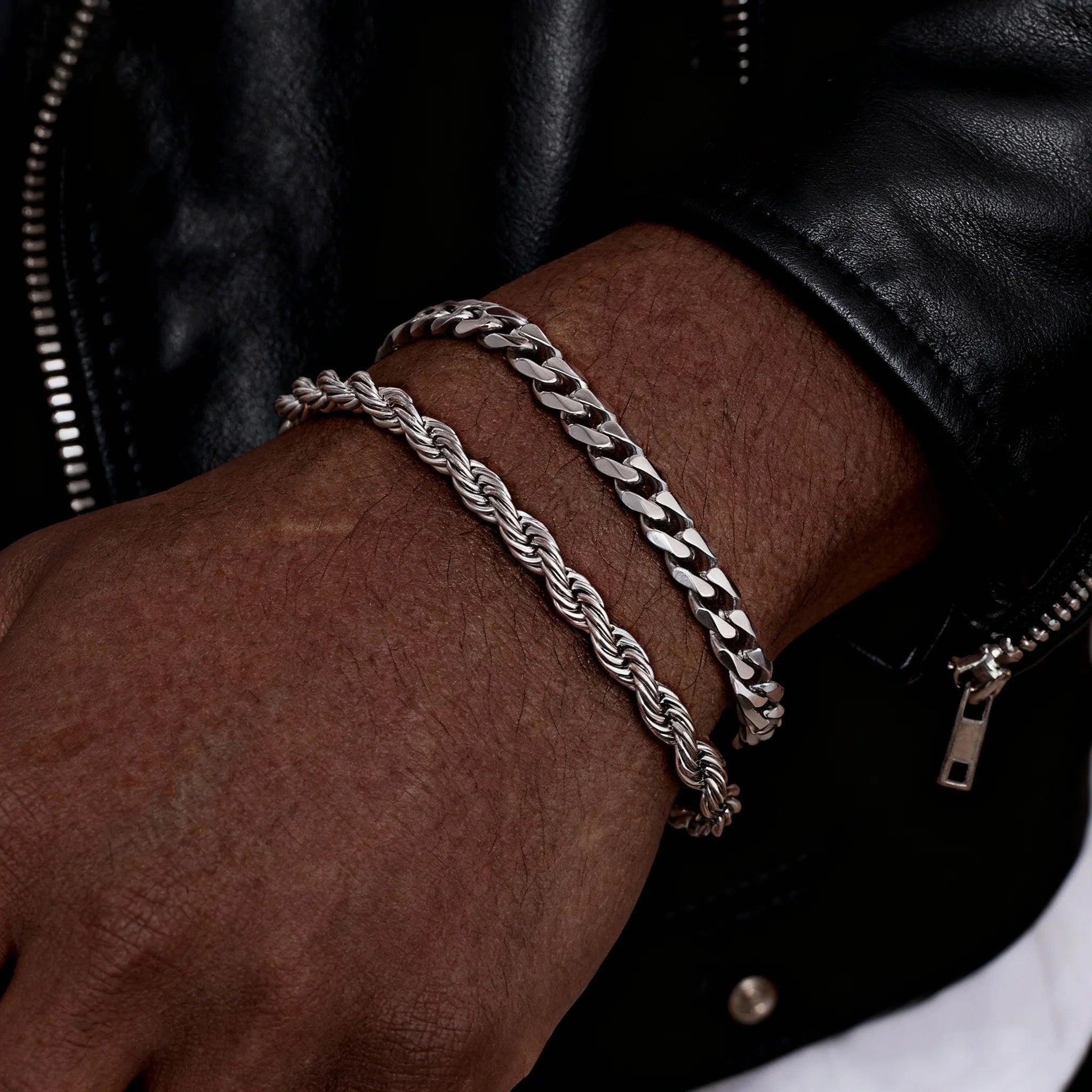 Men's Stainless Steel Chain Bracelets 2pcs Set in Silver Gold Black