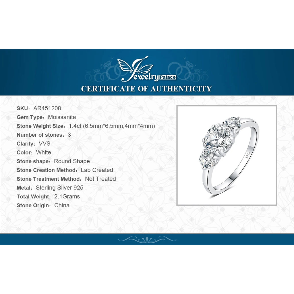 Moissanite D Color 1.4ct JewelryPalace 3 Stone Engagement Ring