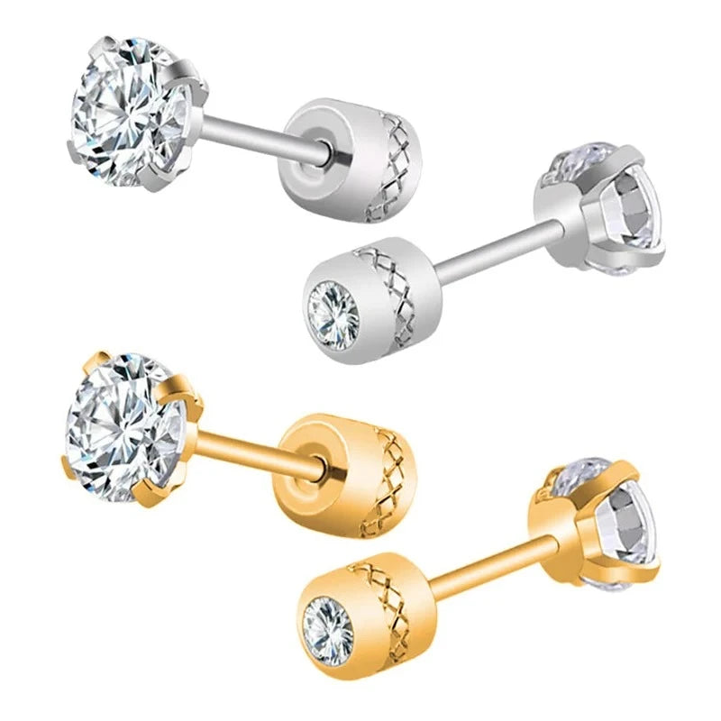 Stainless Steel Crystals Stud Earrings for Men and Women