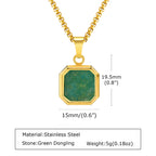 Square Natural Stone Pendant Necklace for Men in Stainless Steel