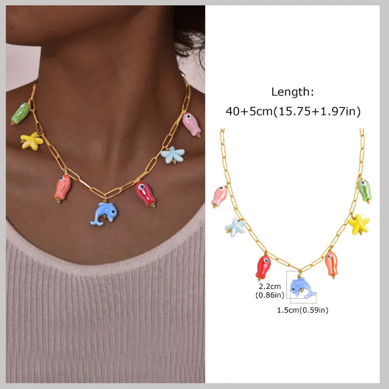Gold Plated Pearl Shell Conch Starfish Necklace for Women