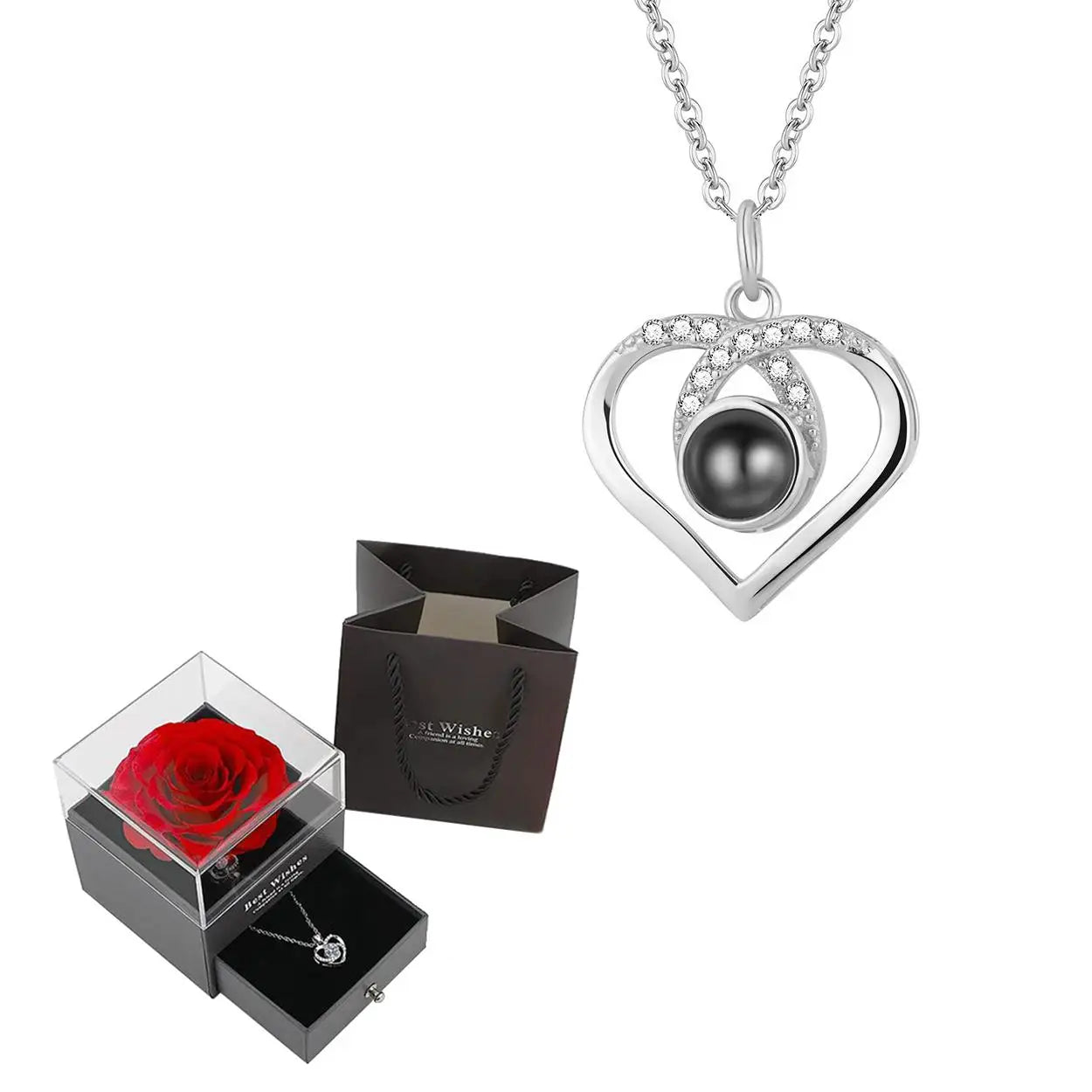 Projection Necklace Set With Heart Pendant and Gift Box
