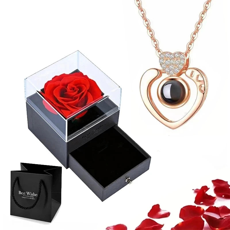 Projection Necklace Set With Heart Pendant and Gift Box