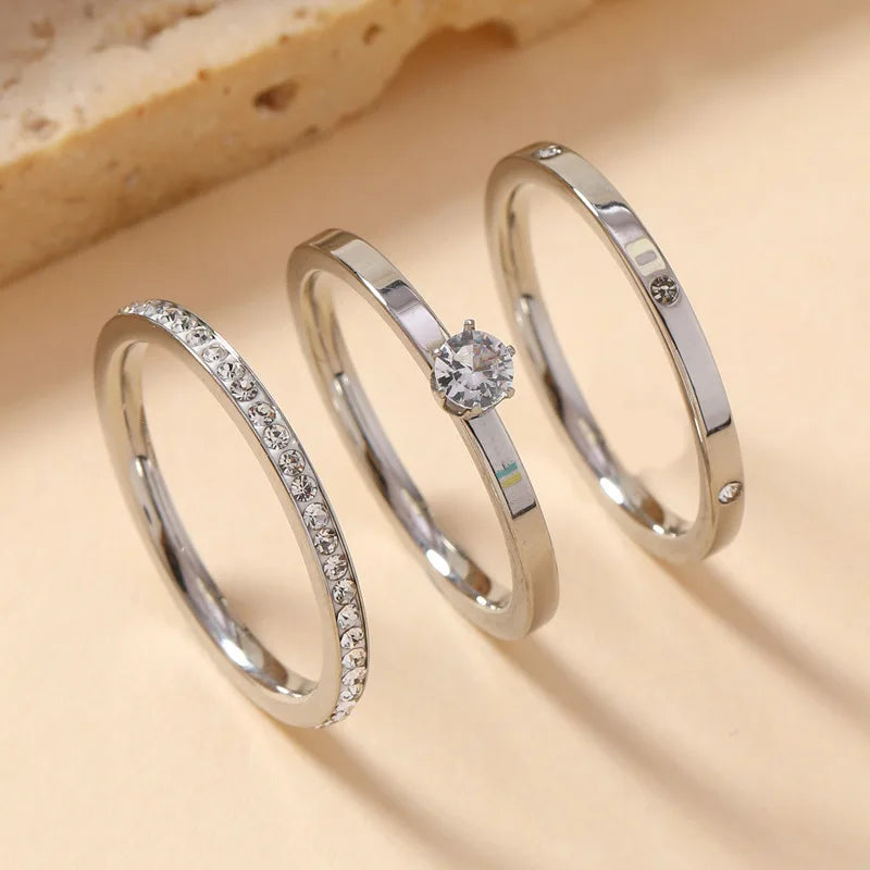 Stainless Steel Three-Piece Ring Set for Women by HYFAD