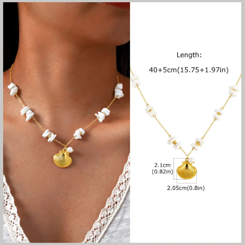 Gold Plated Pearl Shell Conch Starfish Necklace for Women