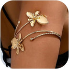 Gold Flower Arm Cuff Bangle Bracelet for Women
