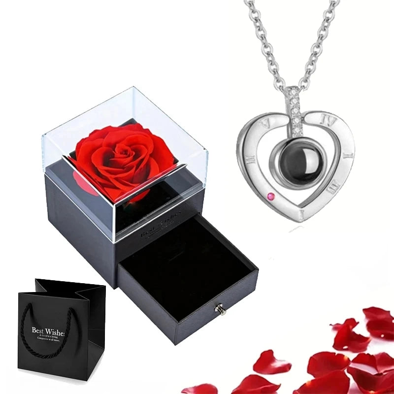 Projection Necklace Set With Heart Pendant and Gift Box