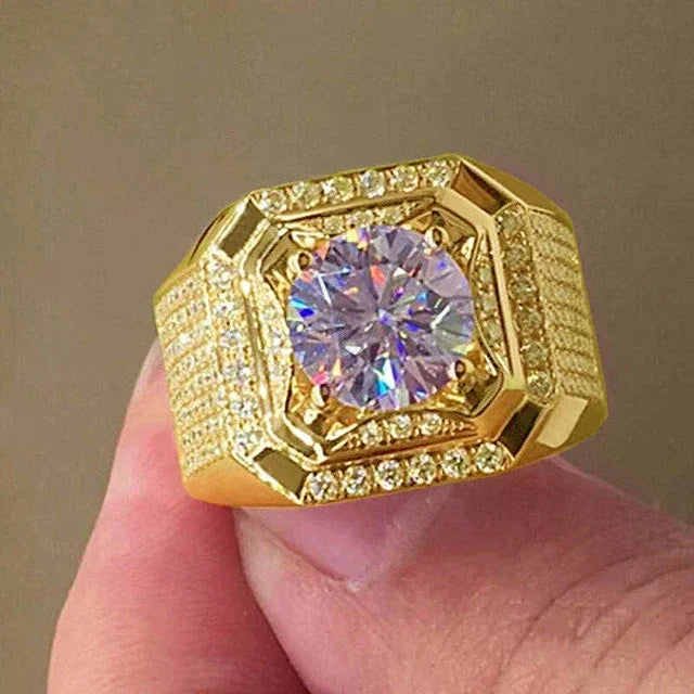Rhinestone Hip Hop Square Ring Pave Setting CZ Engagement Ring