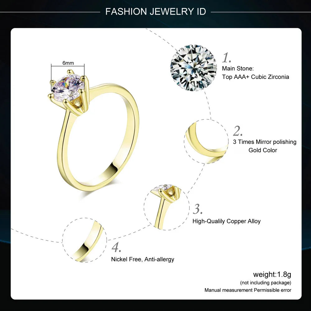 Classic Gold Color Zirconia Wedding Ring for Women R174