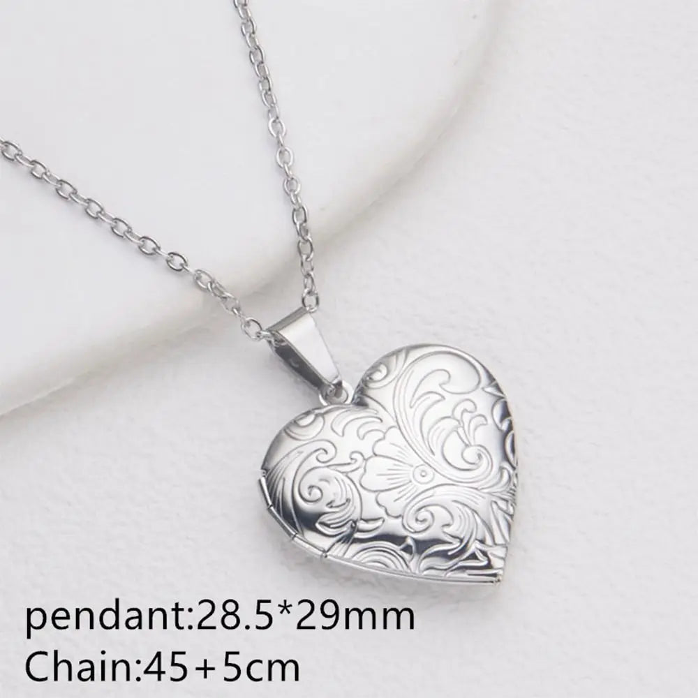 Photo Locket Necklace Pendant Titanium Steel Gold Silver