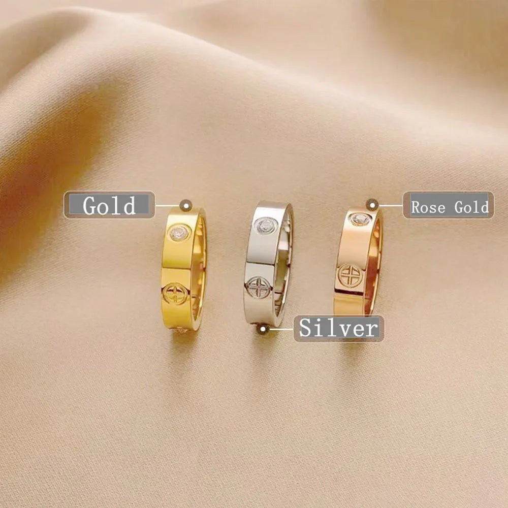 Stainless Steel Cross Ring with Zircon Love for Couples